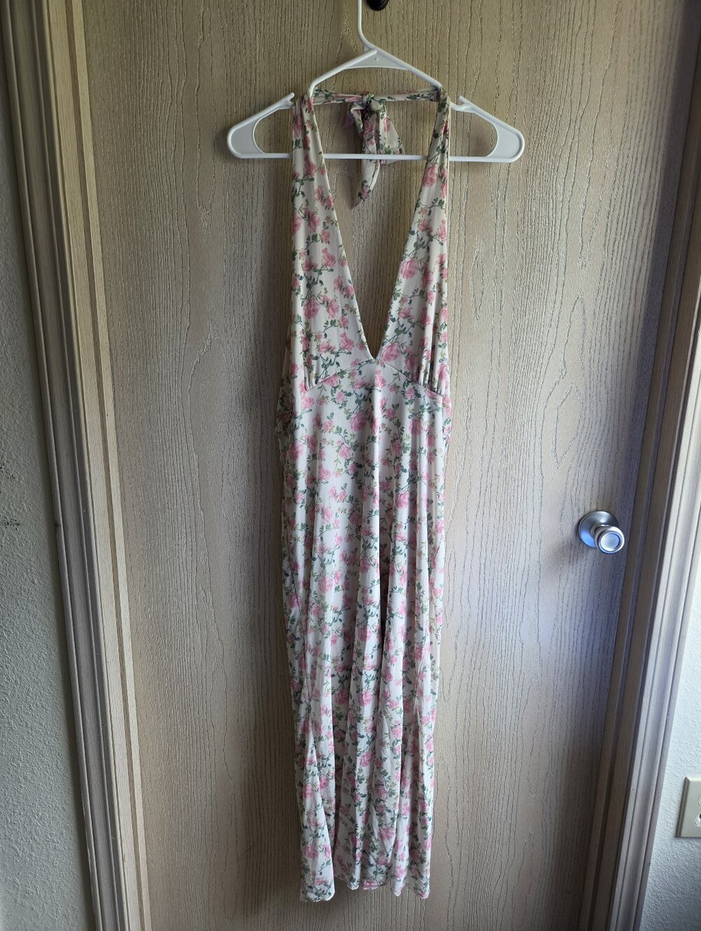 Floral Halter Maxi Dress in Pink and Cream